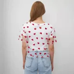 Color Block Heart Mesh Panel T Shirt for Women Short Sleeve Y2K Style Cotton Fabric Summer Casua