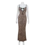 Fashionable Leopard Print Dress for Women Low Cut Neckline Lace Trim Backless Design Perfect for