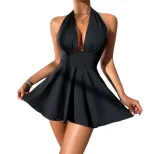 V Neck Backless Mini Dress Sexy Trendy Halter Style Spring Summer Fashion for Women Wholesale Av