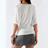 French Style Batwing Sleeve Top V Neck Ruched Waist Slim Fit Elegant Casual Wear for Office Whol
