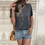 Casual Womens Short Sleeve Top Solid Color European Style Lightweight Fabric Summer Wear Wholesa