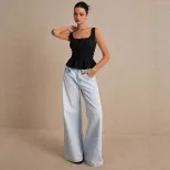 Sweet Ruffled Hem Drawstring Cami Top Square Neck Slim Fit Backless Flowy Design Casual Summer W