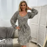 Leopard Print Long Sleeve Dress V Neck Spring Fashion Casual Wear Wholesale Available private la