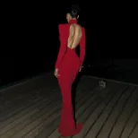 High Neck Long Sleeve Bodycon Dress Solid Color Ruffled Design Elegant Style Autumn Winter Fashi