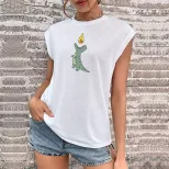 Vintage White American T Shirt Summer Casual Style Retro Design Comfortable Fit Womens Fashion T