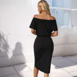 Summer Black Off Shoulder Bodycon Dress Elegant Fit Stylish Design Versatile for Parties or Casu