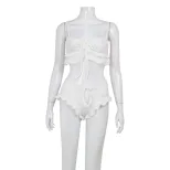 Summer Two Piece Set Ruffled Edge Sleeveless Top and Shorts Casual Loungewear or Sleepwear Whole