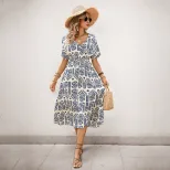 Casual Summer Dress Short Sleeve V Neck Ethnic Print Vacation Wear Wholesale Available bulk orde