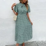 Floral Print Dress Summer Fashion Bow Tie Detail Elegant Style Wholesale Available low MOQ custo