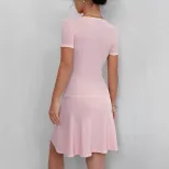 Summer Womens Dress Solid Color V Neck Slim Fit A Line Silhouette Casual Wear Ready to Ship