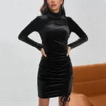 Velvet Bodycon Dress High Neck Short Hem Sexy Fit Perfect for Parties and Gatherings Wholesale A