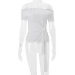 Off Shoulder Crop Top Slim Fit Short Sleeve Casual Summer Style low MOQ ready to ship