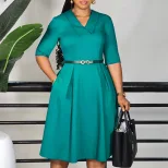 Elegant Solid Color African Dress Womens Fashion Short Sleeve Stylish Silhouette Perfect for Cas