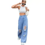 High Waisted Wide Leg Distressed Jeans Loose Fit Casual Style Trendy Design Perfect for Everyday