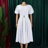 Plus Size Womens Dress Fashionable Puff Sleeve High Waist Flared Skirt Summer Occasion Wholesale