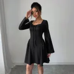 Elegant U Neck Long Sleeve Bodycon Dress Spring Summer Collection Perfect for Parties and Events