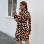Animal Print V Neck Mini Dress Womens Autumn Fashion Trendy Short Sleeve Wholesale Available OEM