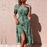 Vintage Paisley Print Dress Green Mid Length Summer Style Perfect for Casual Outings Wholesale A