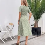 Floral Knot Dress Elegant Casual Style Suitable for Commuting and Vacations Available for Wholes