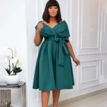 Plus Size Womens V Neck Dress Stylish Tie Detail Elegant Commuter Style Perfect for Work or Casu
