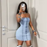 Denim Bodycon Dress Slim Fit Strapless Waist Cinching Casual Summer Wear Wholesale Available