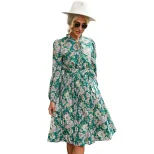 Vintage Floral Print Long Sleeve Dress Ruffled Design Round Neck Elegant Style Perfect for Casua