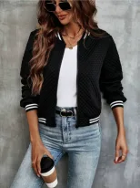 Fall Printed Zip Detail Cardigan Jacket Long Sleeve Lightweight Stylish Design Perfect for Casua