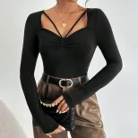 Womens Long Sleeve T Shirt Minimalist Design Solid Color Elegant Style Perfect for Spring Summer