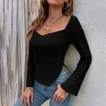 Womens Slim Fit Irregular Flare Sleeve Short Sleeve T Shirt Elegant Design Commuter Style Versat