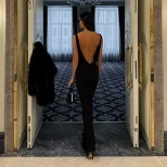 Elegant V Neck Backless Mermaid Maxi Dress Slim Fit Sexy Silhouette High Quality Fabric Perfect
