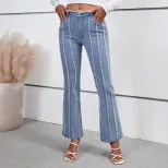 Womens Casual Flared Hem Denim Pants Versatile Comfortable Trendy Everyday Wear Wholesale Availa