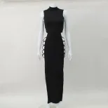 Sleeveless Bodycon Dress High Waist Split Design Lace Up Hollow Out Sexy Night Out or Party Wear
