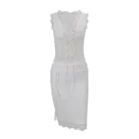 Lace Trim Tie Front Top and Bodycon Mini Skirt Set Sexy Slim Fit Spring Perfect for Parties or N