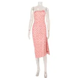 French Romantic Style Womens Strapless Bodycon Dress with Heart Print Slim Fit Long Length Perfe