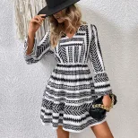 Womens Long Sleeve Printed Dress Stylish Autumn Winter Design Perfect for Vacations Wholesale Av