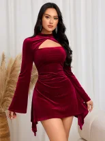Elegant Burgundy Midi Dress Sophisticated Design Autumn Winter Style Perfect for Parties Wholesa