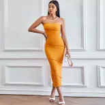 Strapless Bodycon Dress Solid Color Elegant Summer Beachwear Perfect for Parties and Casual Outi