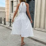 Vintage Sweetheart Neckline Lace Bow Polka Dot Dress for Women Elegant Retro Style Available in White Wholesale Supply