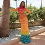 Fashionable Womens Hollow Out Mermaid Dress Unique Print Sexy Silhouette Autumn Style Wholesale
