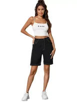High Waisted Denim Shorts Button Detail Straight Cut Fashionable Spring Summer Casual Wear Whole