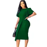 Plus Size Womens Pencil Dress Fashionable Elegant Ruffle Sleeve Bodycon Office Wear Casual Event