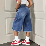 Womens Distressed Denim Capris Casual Summer Style Blue Color Available in S to XL Wholesale Supply