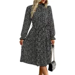 Floral Print Long Sleeve Dress Multi Color Wrinkled Fabric Elegant Style Perfect for Spring and