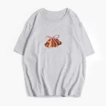 Womens Vintage Bow Print T Shirt Summer Casual Style Loose Fit Round Neck Short Sleeve 100 Cotto