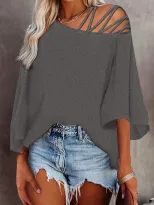 Womens Casual Loose Top Off Shoulder Design Solid Color Autumn Winter Style Wholesale Available