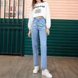 Womens Embroidered Straight Leg Denim Trousers Loose Fit Versatile Style Fashionable Design Casu