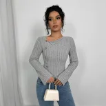 Elegant Womens T Shirt Slim Fit Long Sleeve Short Length Chic Style for Spring Summer Wholesale