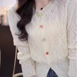 Womens Knitted Sweater Hollow Out Design Round Neck Long Sleeve Soft Fabric Spring Summer Casual Wear Wholesale