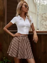 High Waisted Plaid Midi Skirt Fashionable Versatile Chic Fall Winter Wear Wholesale Available