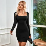 Long Sleeve Knit Bodycon Dress Sexy Backless Design Waist Cinching Comfortable Fabric Spring Sum
